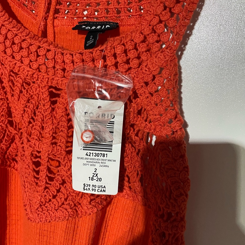 Torrid Vibrant Orange Crochet Detail Shirt NWT - Picture 2 of 3
